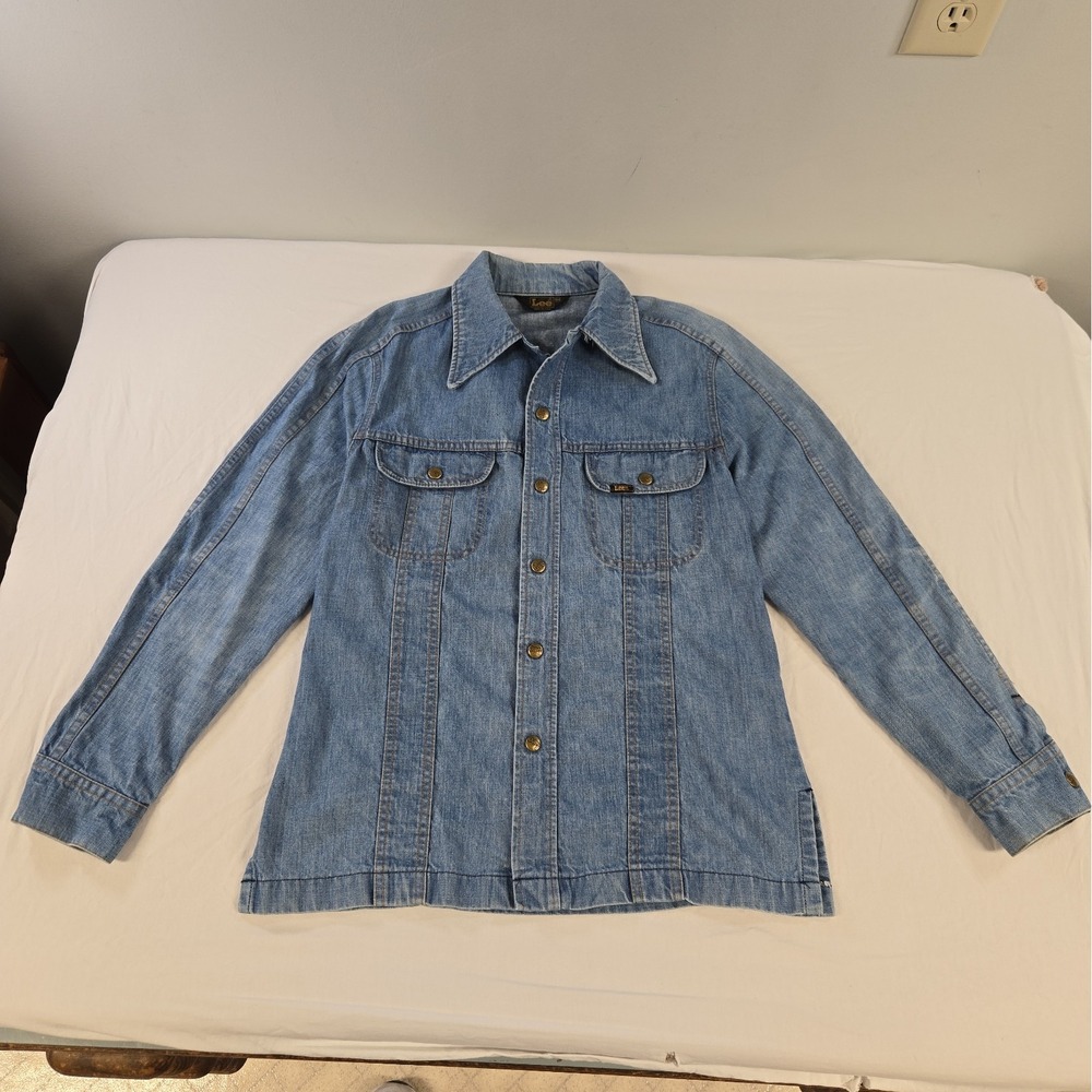 Vintage 70s Lee Denim Shirt Jacket Mens Size Medium Shacket Made In USA